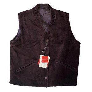 Liz Claiborne Women Vest L Purple Quilted Button Sleeveless Vneck Velvet Snugfit